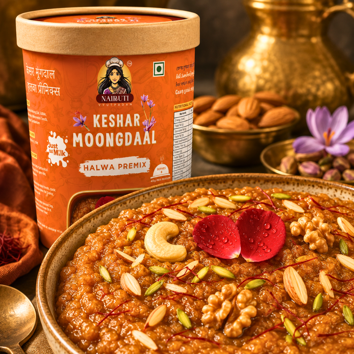 Keshar Moong Dal Halwa recipe by Nairuti Vyutpadan