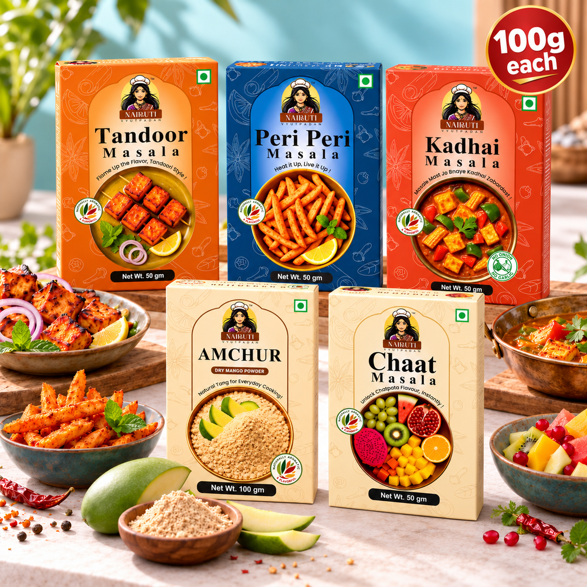 Nairuti Tandoori & Fusion Box: 5 masalas, 100g each