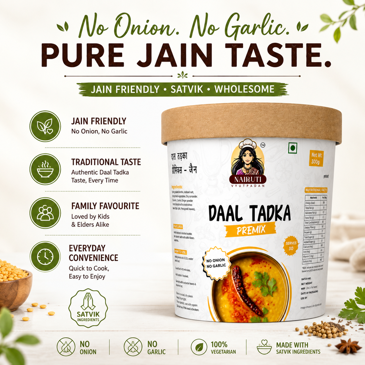 Jain Dal Tadka Premix | No Onion No Garlic Authentic Indian Flavor