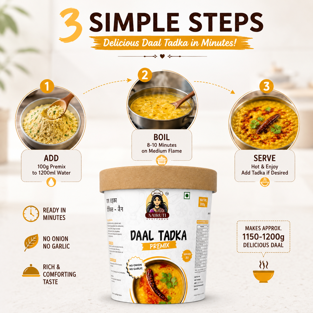 Jain Dal Tadka Premix | No Onion No Garlic Authentic Indian Flavor