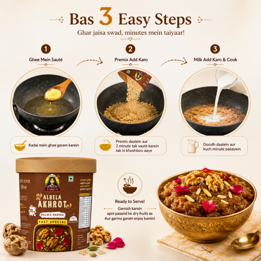 Farali Akhrot Millet Halwa Premix | Instant Fast Special Walnut Dessert Mix | Serves 8