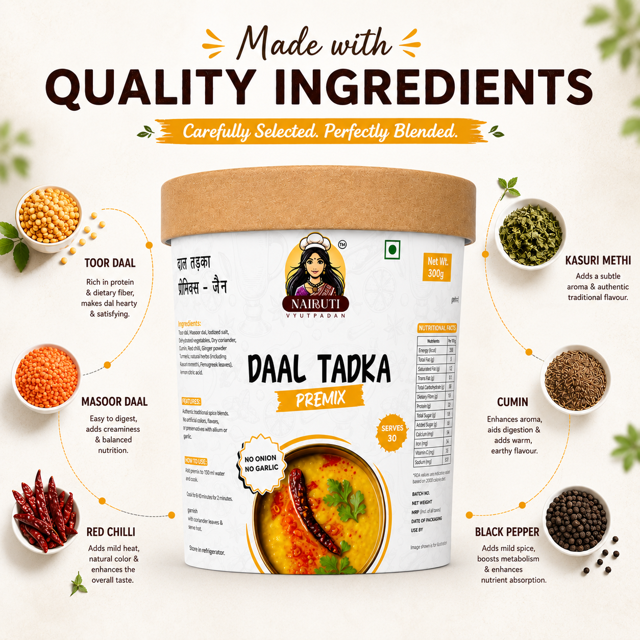 Jain Dal Tadka Premix | No Onion No Garlic Authentic Indian Flavor