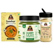 South Indian Combo | Sambar Masala, Curry Leaf Powder & Hing Jeera Salt Sprinkle | 50g+200g+80g