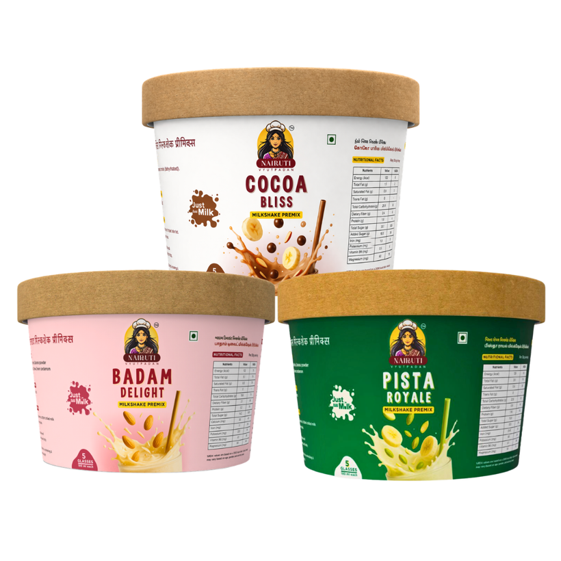 Signature Milkshake Combo | Makes 15 Glasses | Cocoa, Pista & Badam Instant Milkshake Premix