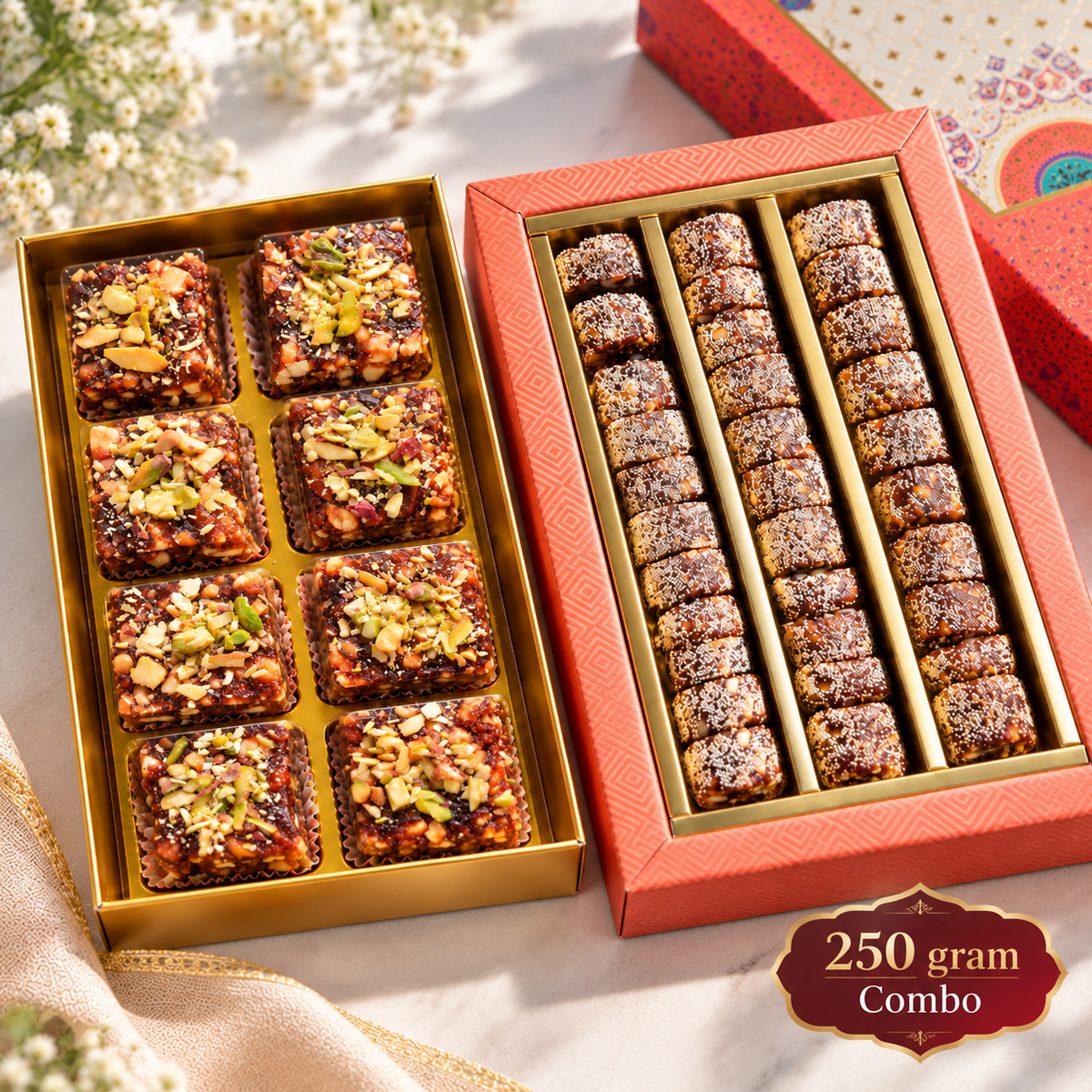 Date Sweet Tasting Duo: Khajur Roll 250g and Dry Fruits Punch 250g