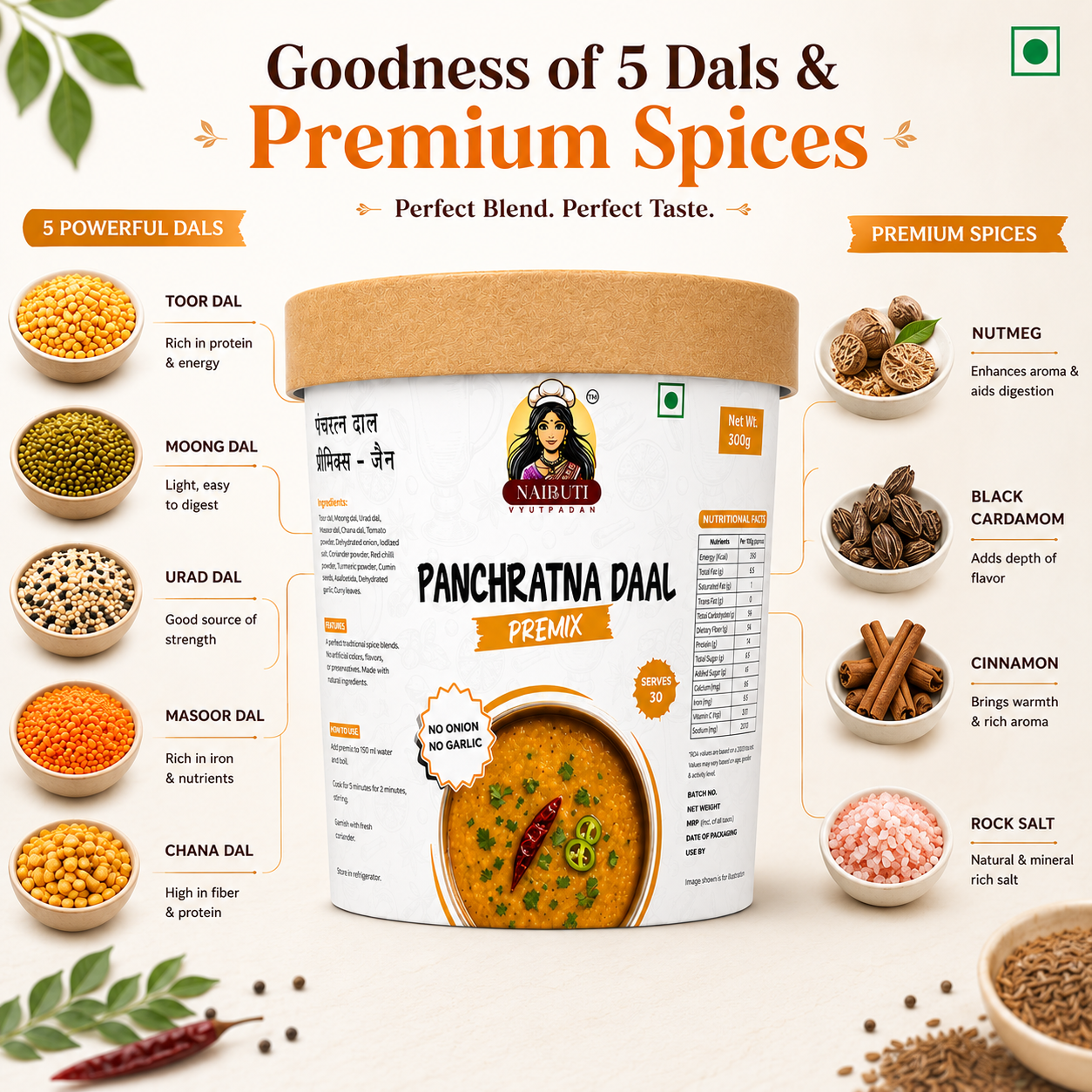 Jain Panchratna Daal Premix | No Onion No Garlic Five Lentil Protein Rich Blend