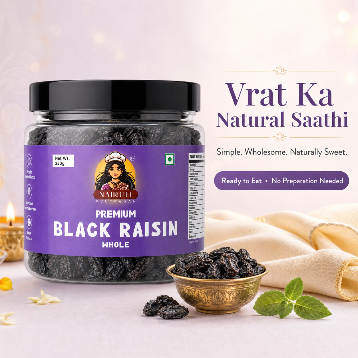 Premium Black Raisins 500g | Whole Kali Kishmish
