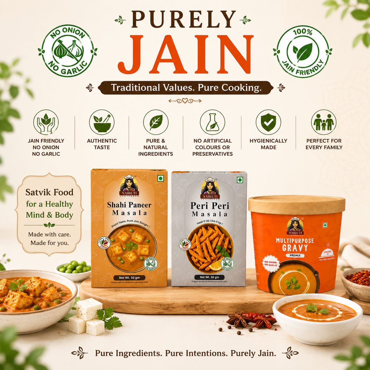 Jain Kitchen Combo | 10+ Servings | Gravy Premix, Shahi Paneer Masala & Peri Peri Masala | No Onion No Garlic