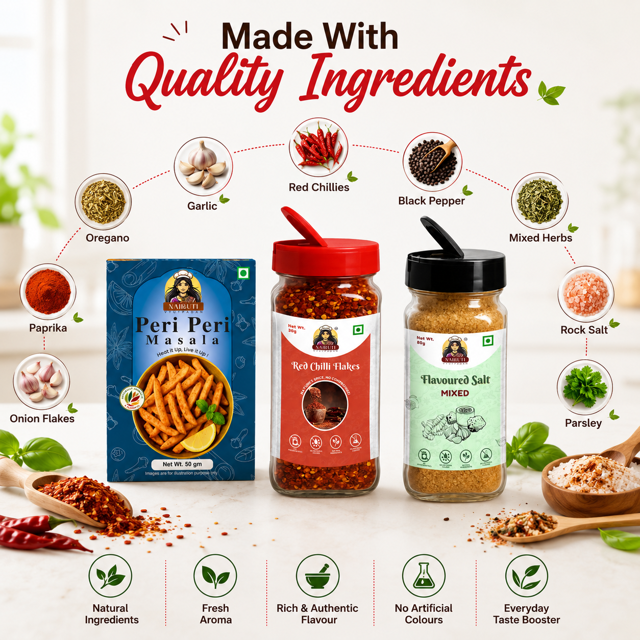 Pizza Night Combo | Mixed Flavour Salt, Peri Peri Masala & Red Chilli Flakes Sprinkle | 80g+50g+30g