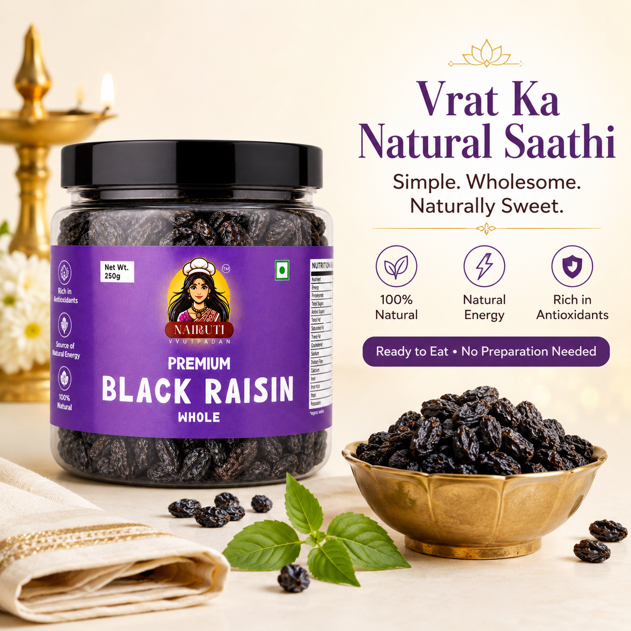 Premium Black Raisins 500g | Whole Kali Kishmish