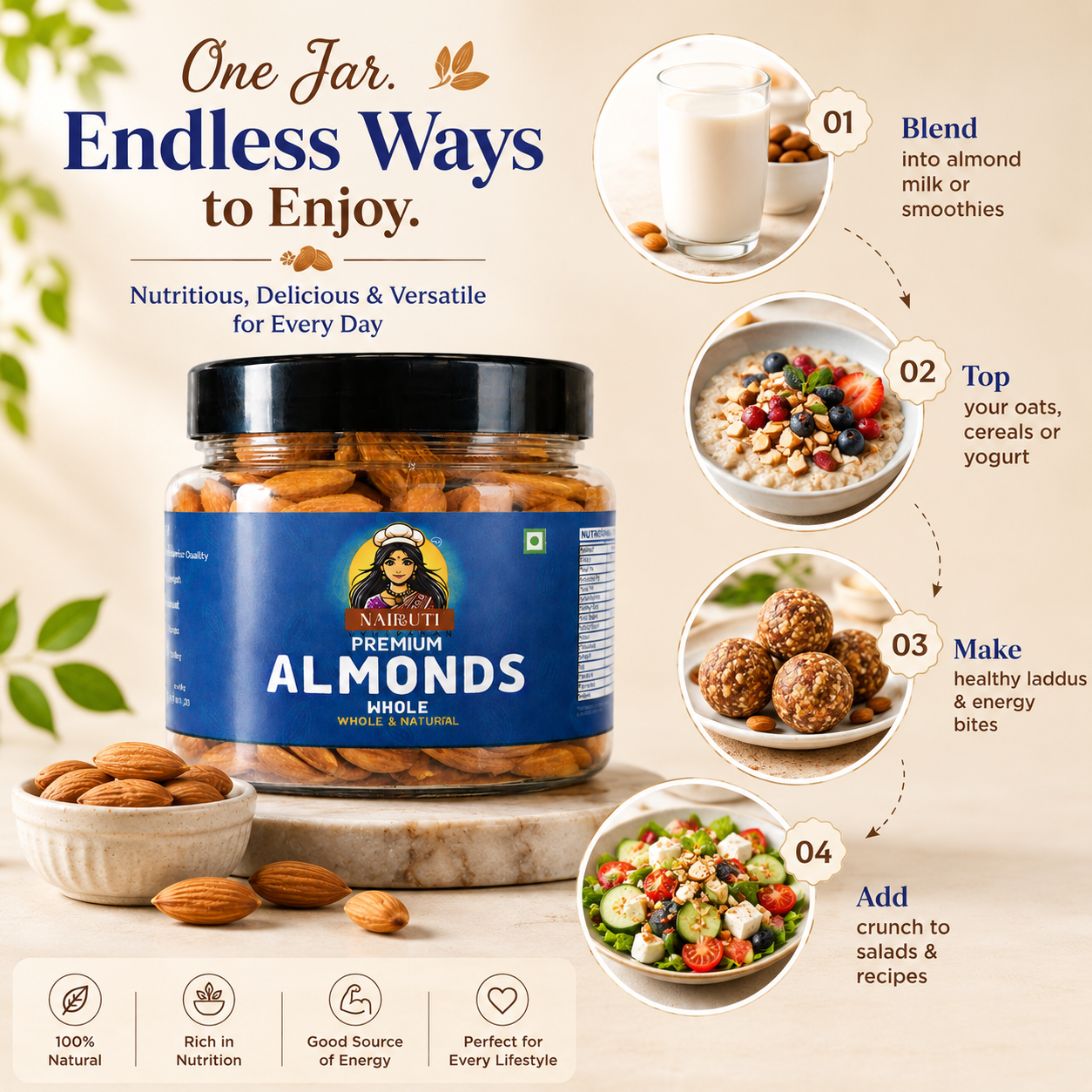 Premium Almonds 500g | Whole Crunchy Badam