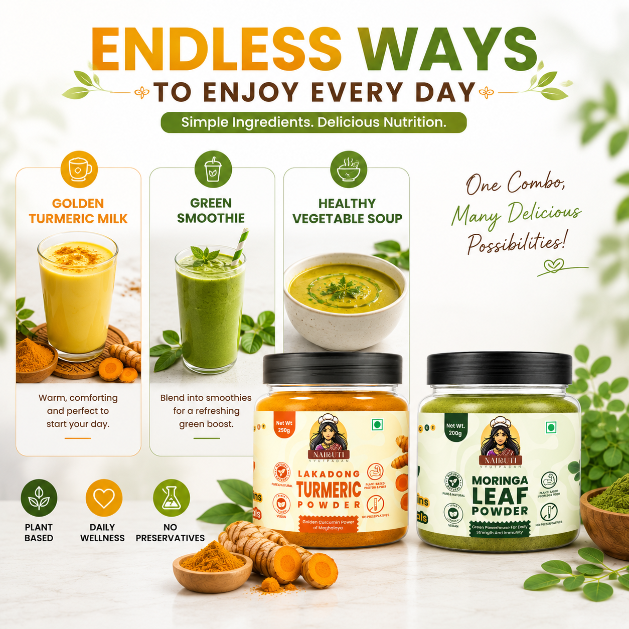 Golden Wellness Combo | Lakadong Turmeric Powder 250g & Curry Leaf Powder 200g