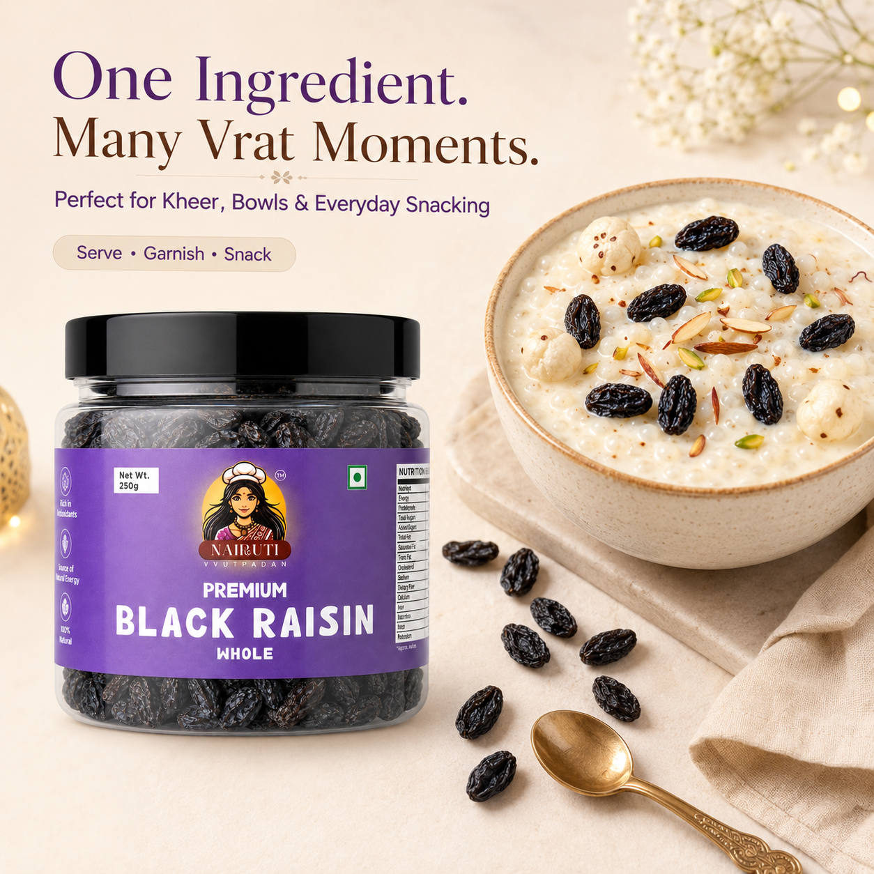 Premium Black Raisins 500g | Whole Kali Kishmish