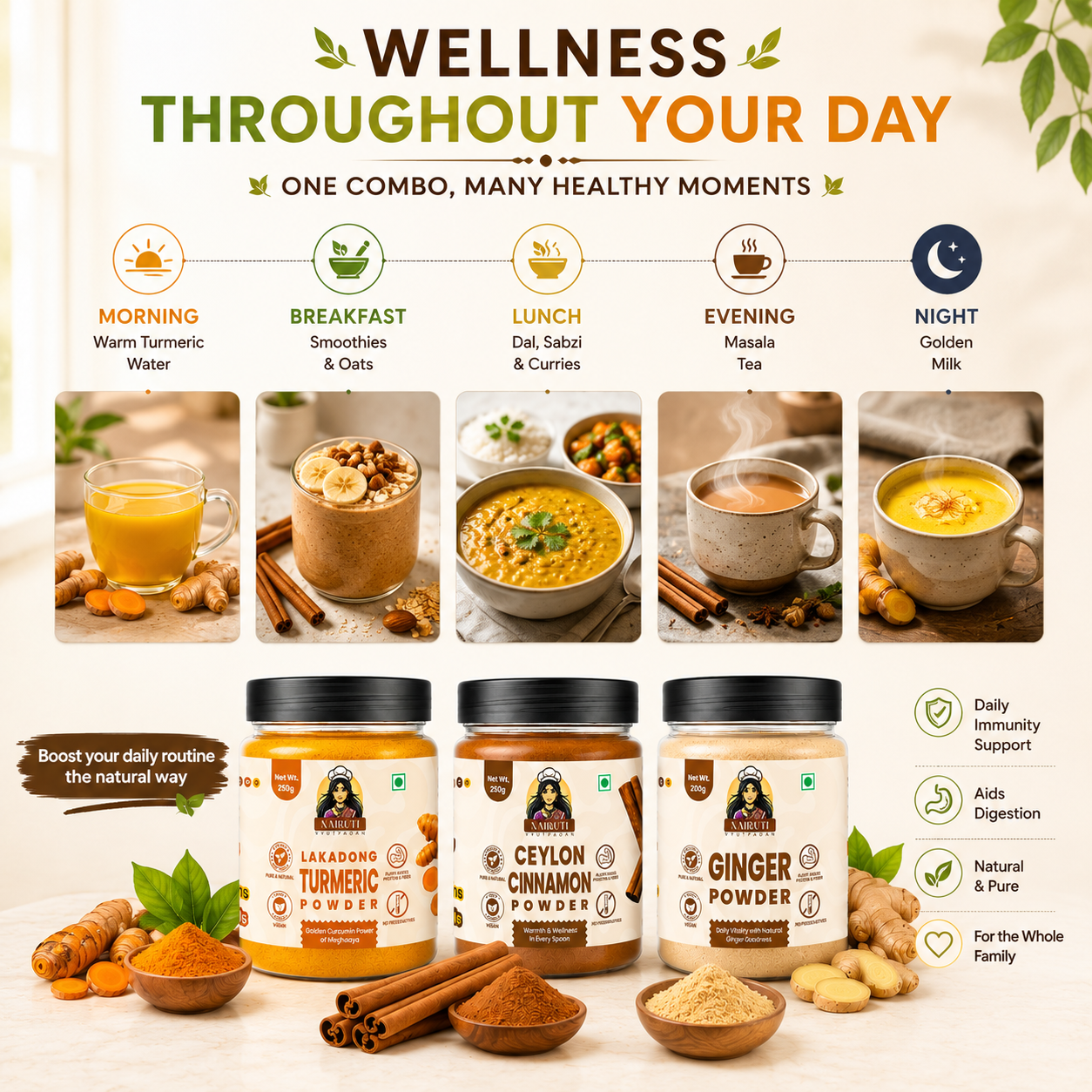 Healthy Spice Combo | Lakadong Turmeric, Cinnamon & Ginger Powder | 250g+250g+200g