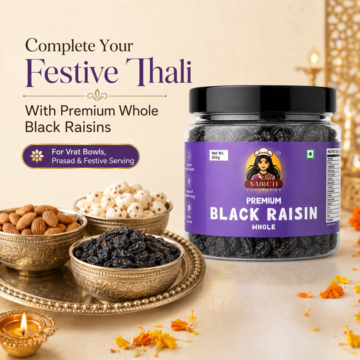 Premium Black Raisins 500g | Whole Kali Kishmish