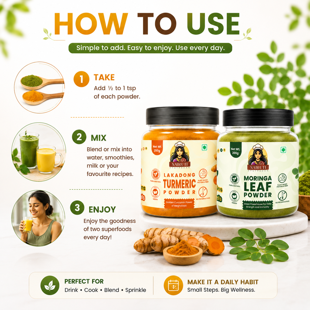 Golden Wellness Combo | Lakadong Turmeric Powder 250g & Curry Leaf Powder 200g