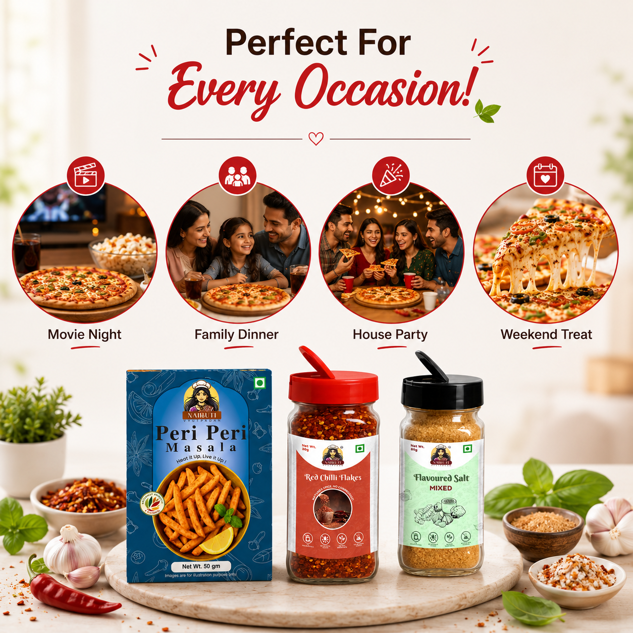 Pizza Night Combo | Mixed Flavour Salt, Peri Peri Masala & Red Chilli Flakes Sprinkle | 80g+50g+30g