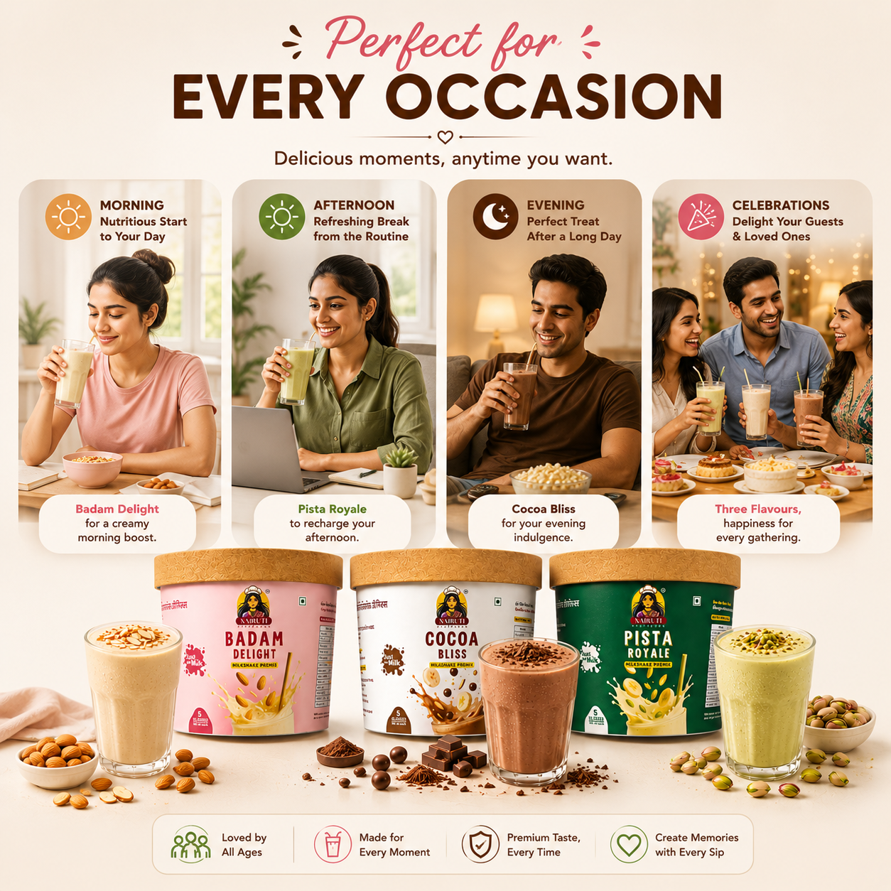 Signature Milkshake Combo | Makes 15 Glasses | Cocoa, Pista & Badam Instant Milkshake Premix