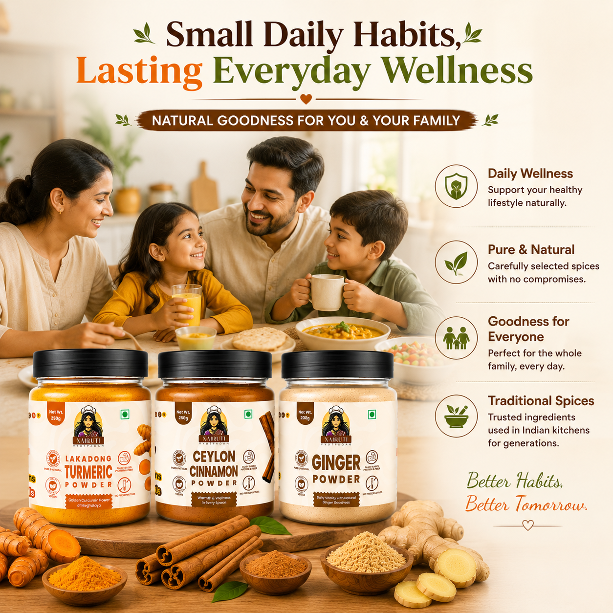 Healthy Spice Combo | Lakadong Turmeric, Cinnamon & Ginger Powder | 250g+250g+200g