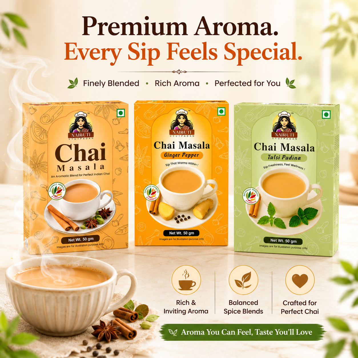 Tea Time Combo | Ginger Elaichi, Ginger Pepper & Tulsi Pudina Chai Masala | 50g each