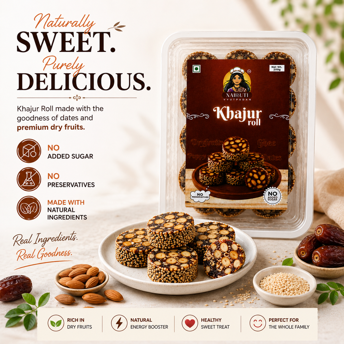 Khajur Roll | Premium Date & Dry Fruit Sweet | No Refined Sugar