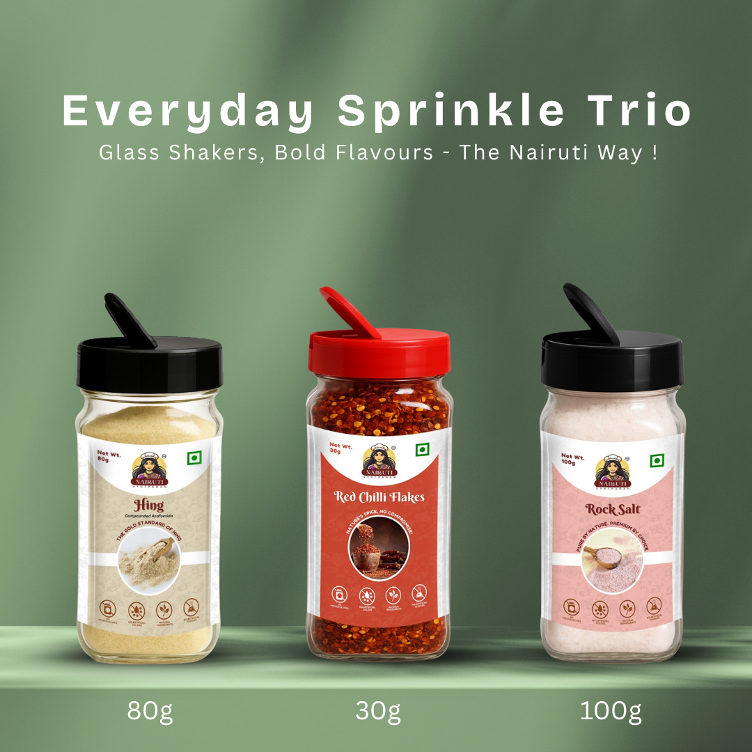 Everyday Sprinkle Trio – Hing, Rock Salt & Red Chilli Flakes