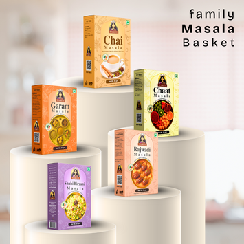 Family Masala Basket | Chai, Chaat, Rajwadi, Garam & Shahi Biryani Masalas | 50g each