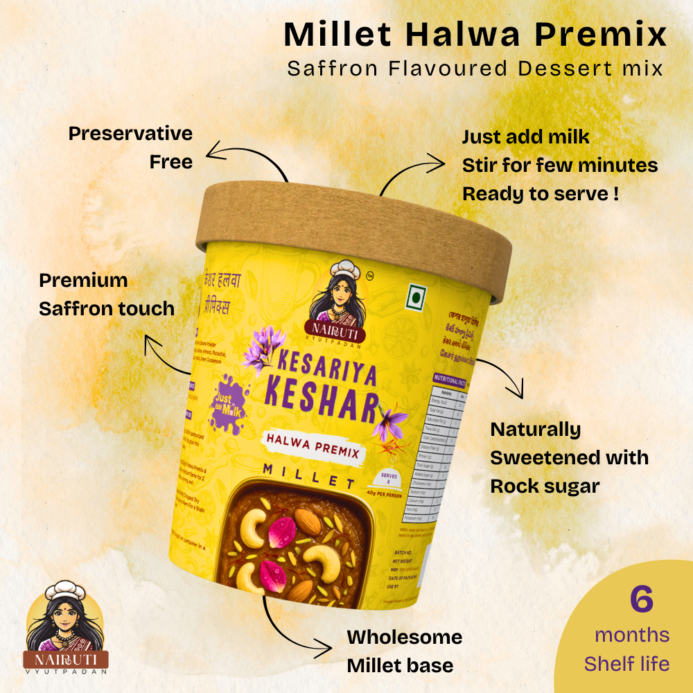 Kesariya Kesar Halwa Premix with Millet | Instant Saffron Dessert Mix