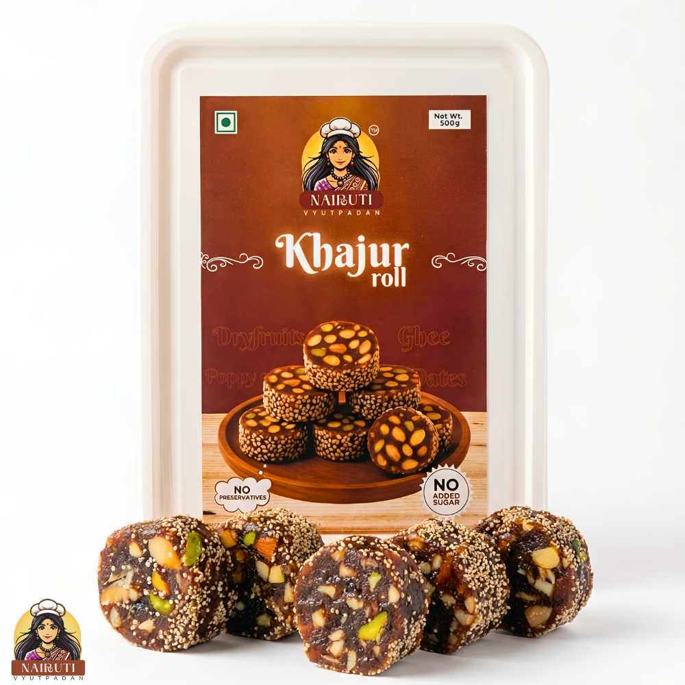 Khajur Roll | Premium Dates, Dryfruit & Poppy seeds | No Sugar Added | Healthy Energy Roll