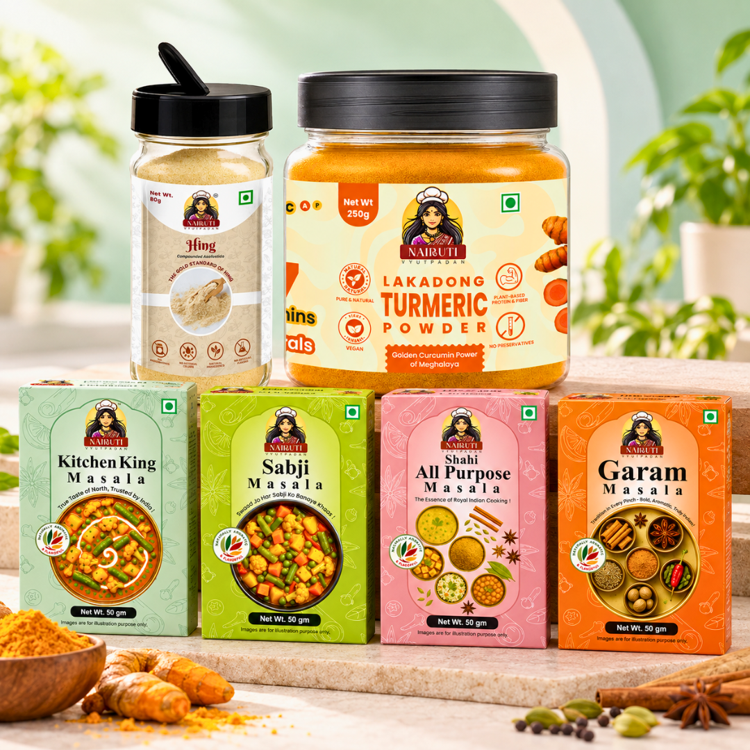 Nairuti Everyday Kitchen Box: Kitchen King, Sabji, Shahi, Garam Masala, Hing and Lakadong Turmeric