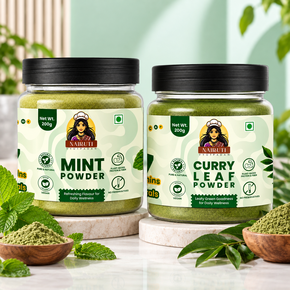 Chaas and Raita Duo with Mint and Curry Leaf powders