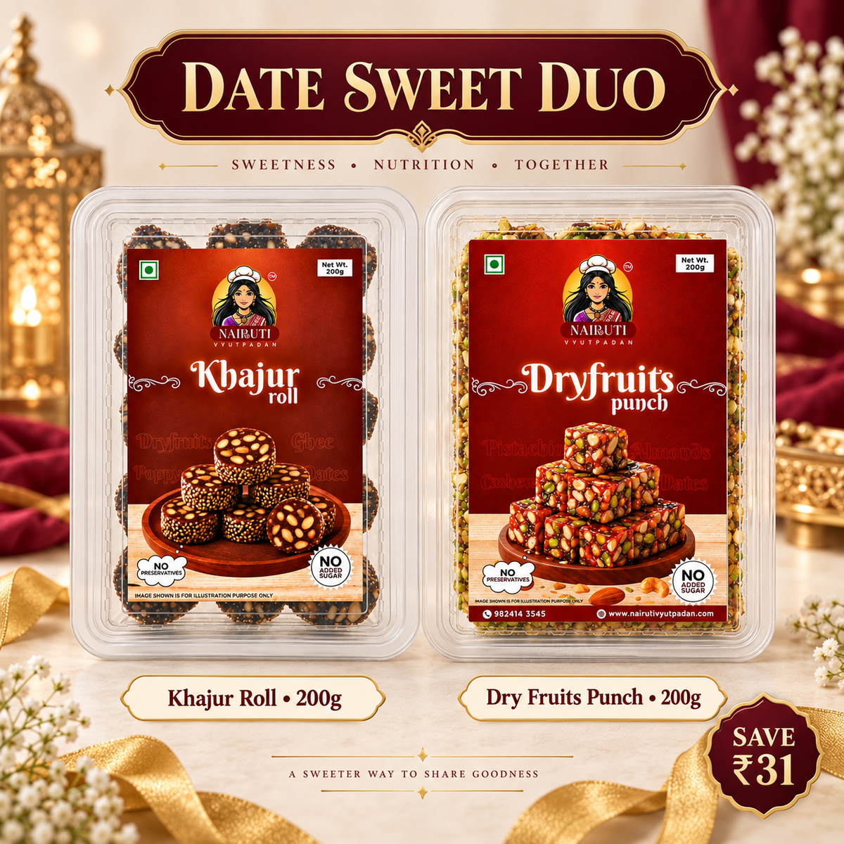 Date Sweet Discovery Duo – Khajur Roll 200g and Dry Fruits Punch 200g