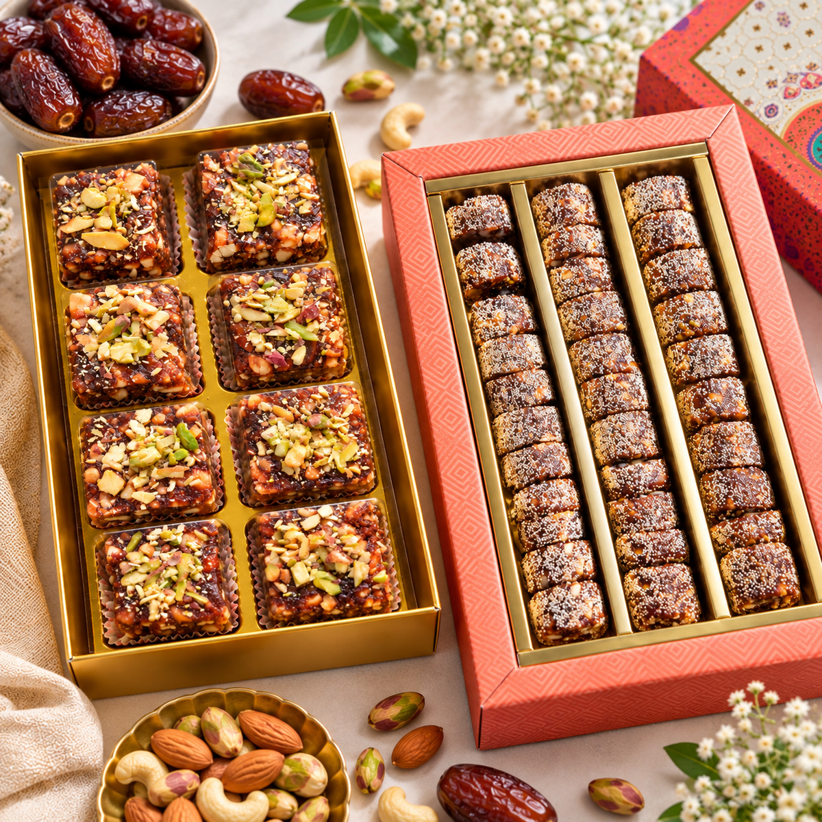Nairuti Khajur Roll and Dry Fruits Punch date sweet duo