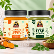 Golden and Green Everyday Duo with Lakadong Turmeric and Moringa Leaf powders