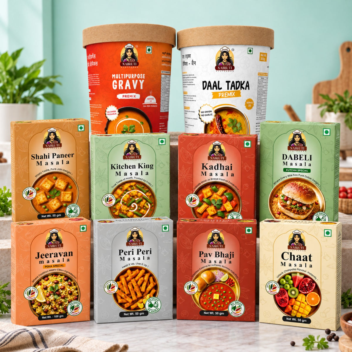 Jain Grand Kitchen and Street Food Combo with 10 products including Jain gravy, Daal Tadka and Jain-friendly masalas