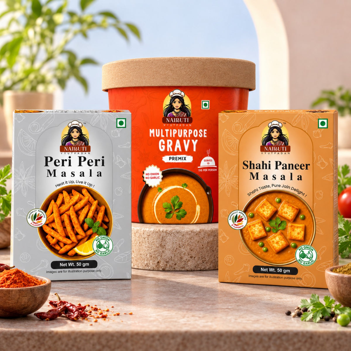 Jain Kitchen Starter Combo with Multipurpose Gravy Premix, Jain Peri Peri Masala and Jain Shahi Paneer Masala