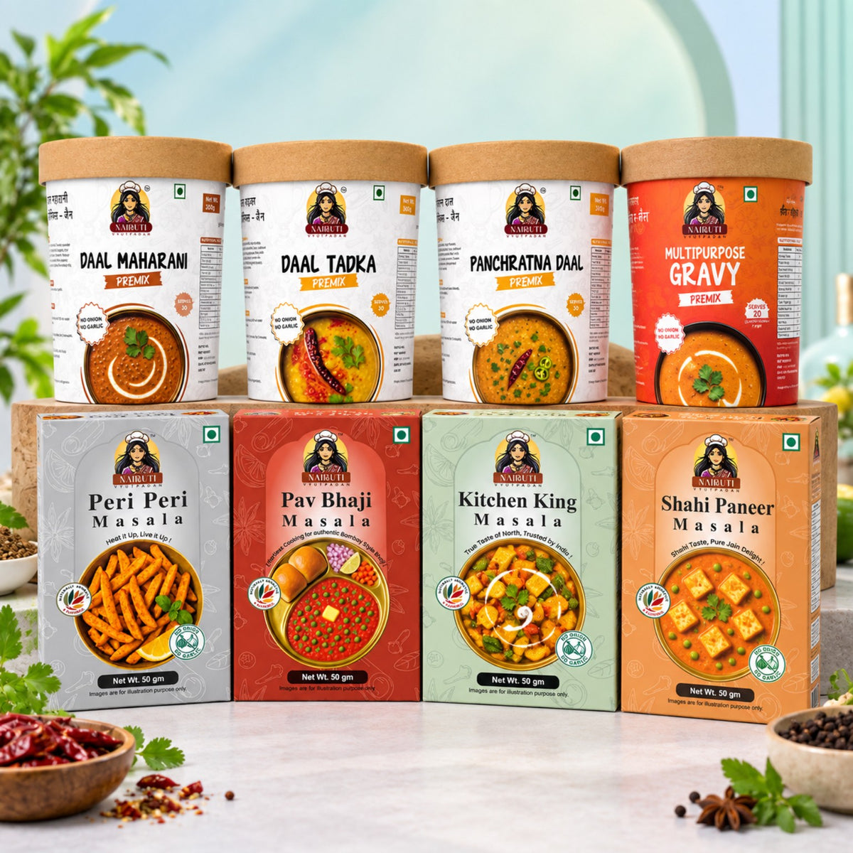 Jain Premium Meal Pantry Combo with four Jain premixes and four masala packs
