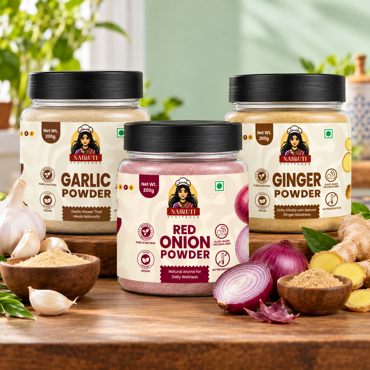 No-Chop Kitchen Trio with Ginger, Red Onion and Garlic powders