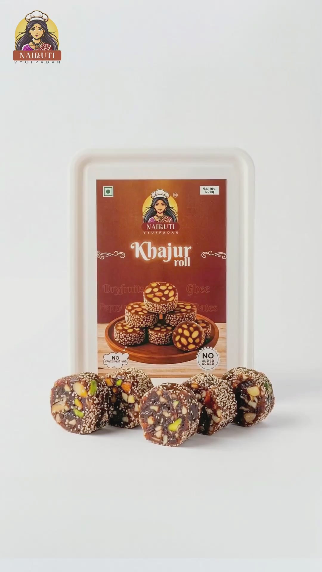 Load video: A closer look at Nairuti Khajur Roll.
